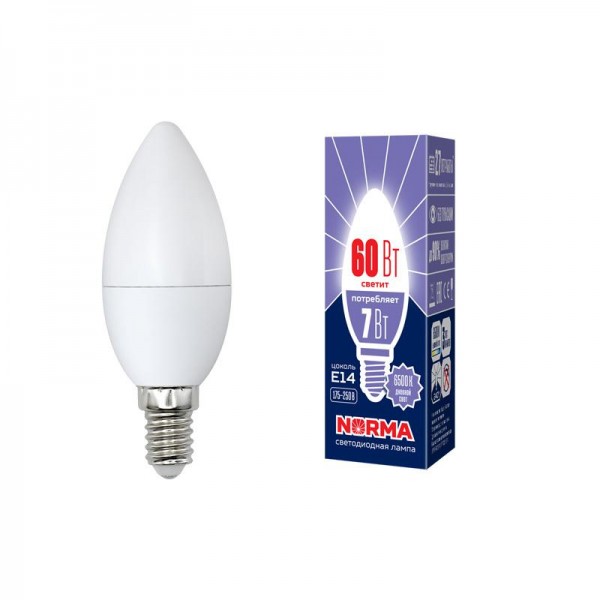  Лампа светодиодная LED-C37-7W/DW/E14/FR/NR Norma мат. картон Volpe UL-00003794 