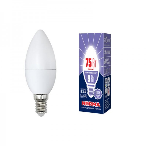  Лампа светодиодная LED-C37-9W/DW/E14/FR/NR Norma мат. картон Volpe UL-00003802 