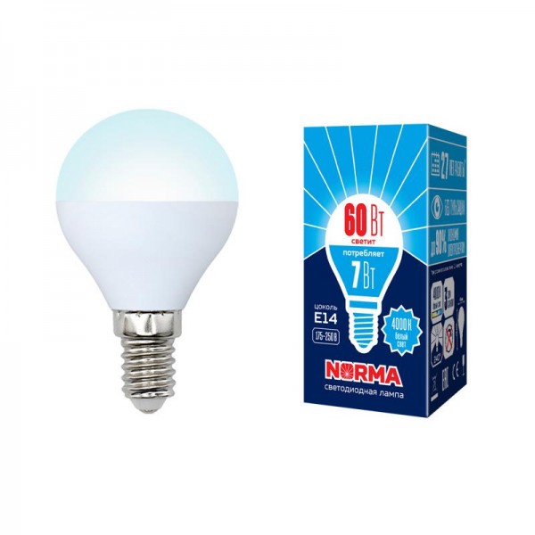  Лампа светодиодная LED-G45-7W/NW/E14/FR/NR Norma мат. картон Volpe UL-00003819 