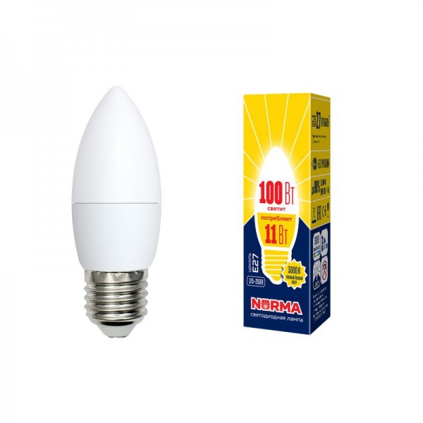 Лампа светодиодная LED-C37-11W/WW/E27/FR/NR Norma мат. картон Volpe UL-00003815 