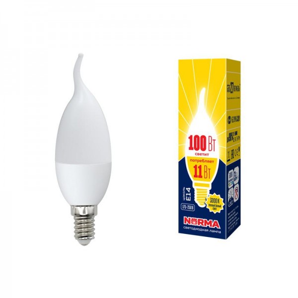  Лампа светодиодная LED-CW37-11W/WW/E14/FR/NR Norma мат. картон Volpe UL-00003817 