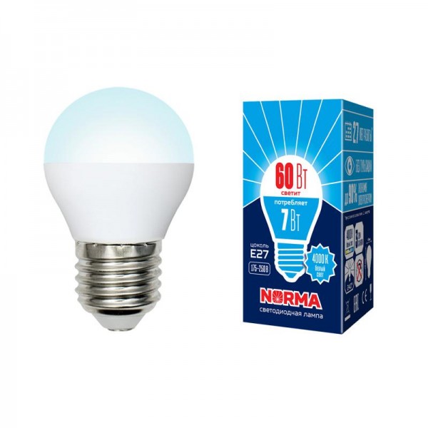  Лампа светодиодная LED-G45-7W/NW/E27/FR/NR Norma мат. картон Volpe UL-00003822 