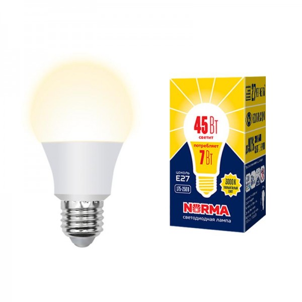  Лампа светодиодная LED-A60-7W/3000K/E27/FR/NR Norma мат. картон Volpe UL-00005619 