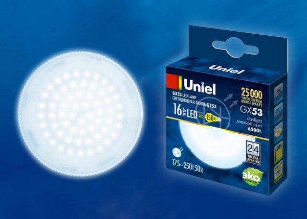  Лампа светодиодная LED-GX53-16W/6500K/GX53/FR PLZ01WH мат. картон Uniel UL-00005315 