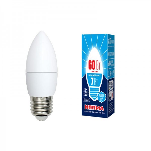  Лампа светодиодная LED-C37-7W/NW/E27/FR/NR Norma мат. картон Volpe UL-00003798 