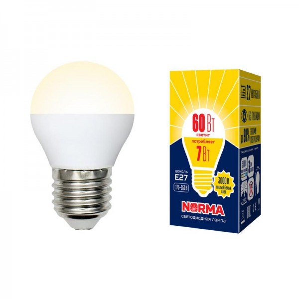  Лампа светодиодная LED-G45-7W/WW/E27/FR/NR Norma мат. картон Volpe UL-00003823 