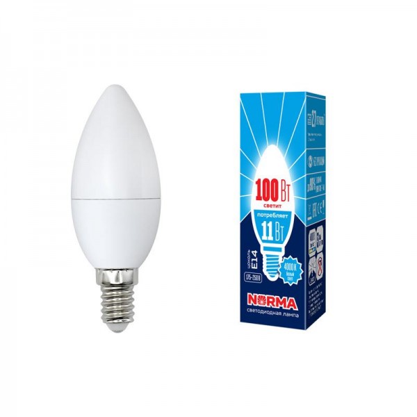  Лампа светодиодная LED-C37-11W/NW/E14/FR/NR Norma мат. картон Volpe UL-00003811 