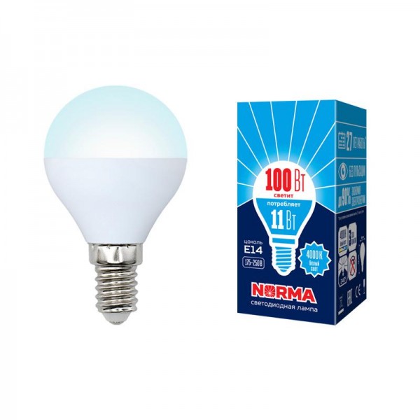  Лампа светодиодная LED-G45-11W/NW/E14/FR/NR Norma мат. картон Volpe UL-00003831 