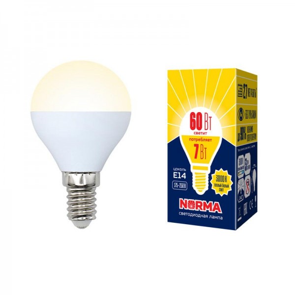  Лампа светодиодная LED-G45-7W/WW/E14/FR/NR Norma мат. картон Volpe UL-00003820 