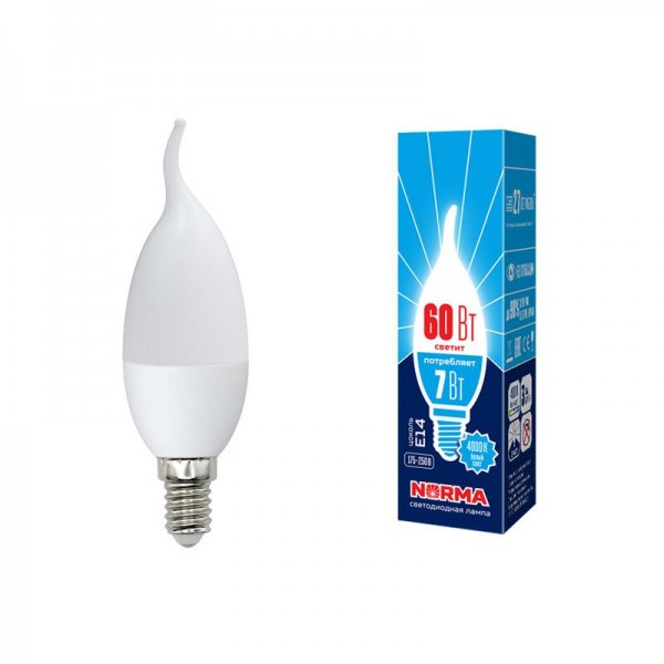  Лампа светодиодная LED-CW37-7W/WW/E14/FR/NR Norma мат. картон Volpe UL-00003801 