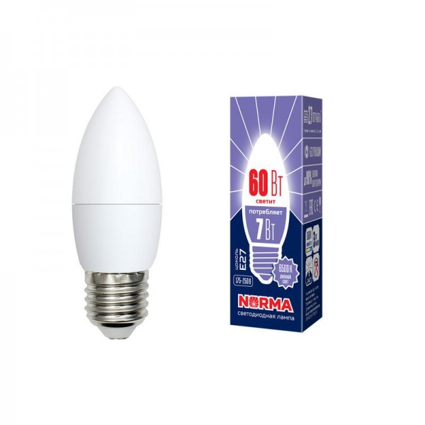  Лампа светодиодная LED-C37-7W/DW/E27/FR/NR Norma мат. картон Volpe UL-00003797 