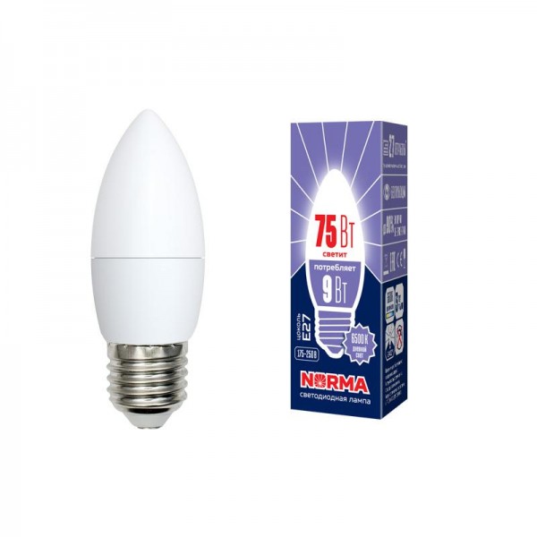  Лампа светодиодная LED-C37-9W/DW/E27/FR/NR Norma мат. картон Volpe UL-00003805 