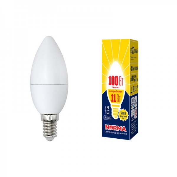  Лампа светодиодная LED-C37-11W/WW/E14/FR/NR Norma мат. картон Volpe UL-00003812 