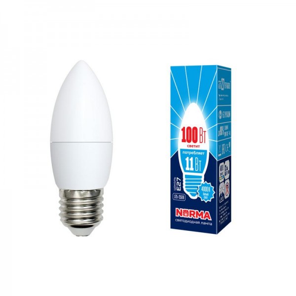  Лампа светодиодная LED-C37-11W/NW/E27/FR/NR Norma мат. картон Volpe UL-00003814 