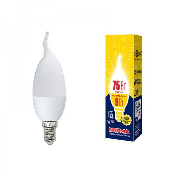  Лампа светодиодная LED-CW37-9W/WW/E14/FR/NR Norma мат. картон Volpe UL-00003809 