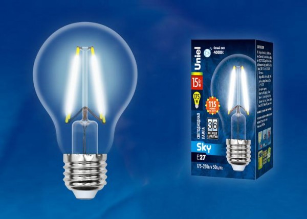  Лампа светодиодная LED-A60-15W/4000K/E27/CL PLS02WH Sky прозр. картон Uniel UL-00005850 