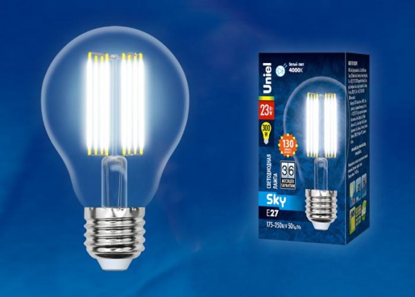 Лампа светодиодная LED-A70-23W/4000K/E27/CL PLS02WH Sky прозр. картон Uniel UL-00005898 