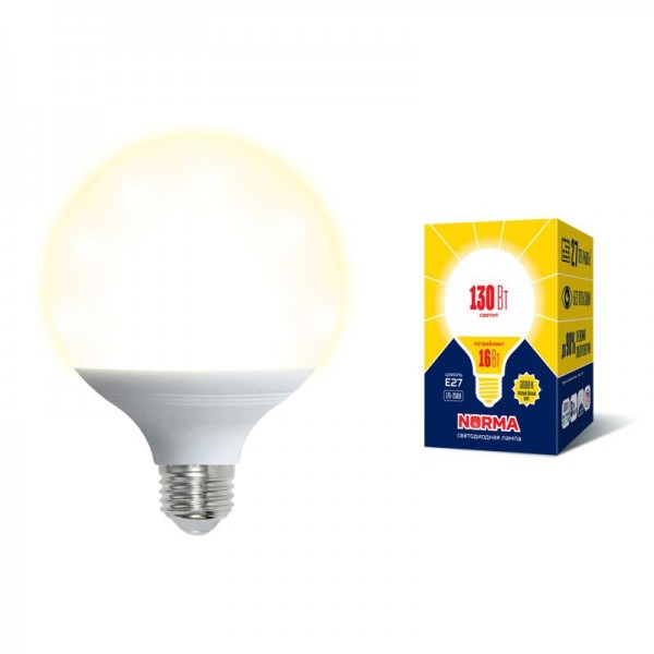  Лампа светодиодная LED-G95-16W/3000K/E27/FR/NR Norma мат. картон Volpe UL-00004873 