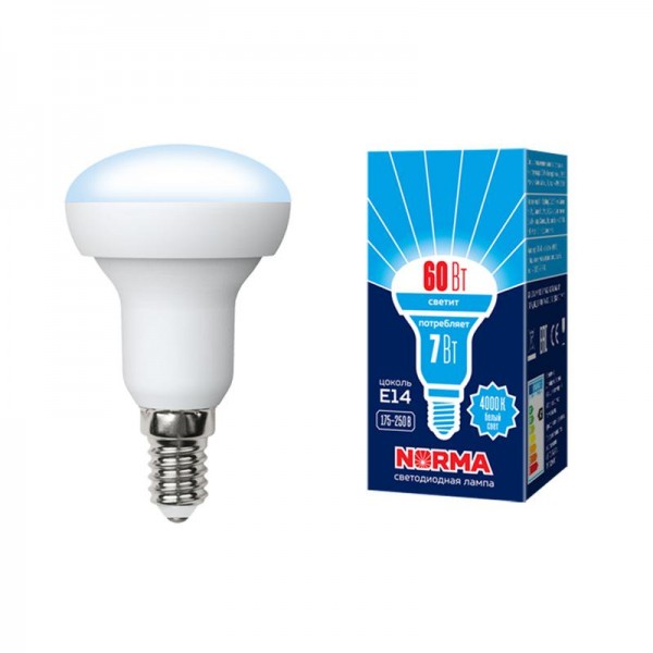  Лампа светодиодная LED-R50-7W/NW/E14/FR/NR Norma мат. картон Volpe UL-00003844 