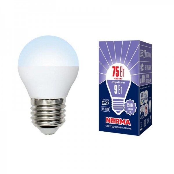  Лампа светодиодная LED-G45-9W/DW/E27/FR/NR Norma мат. картон Volpe UL-00003827 