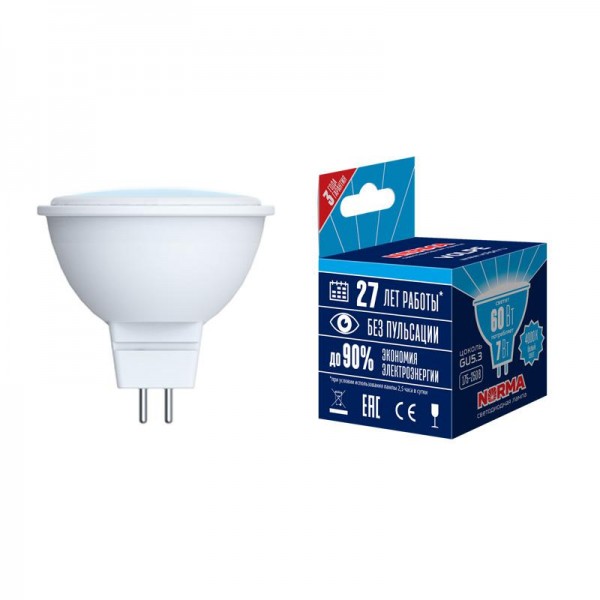 Лампа светодиодная LED-JCDR-7W/NW/GU5.3/NR Norma мат. картон Volpe UL-00003837 