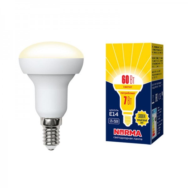 Лампа светодиодная LED-R50-7W/WW/E14/FR/NR Norma мат. картон Volpe UL-00003845 