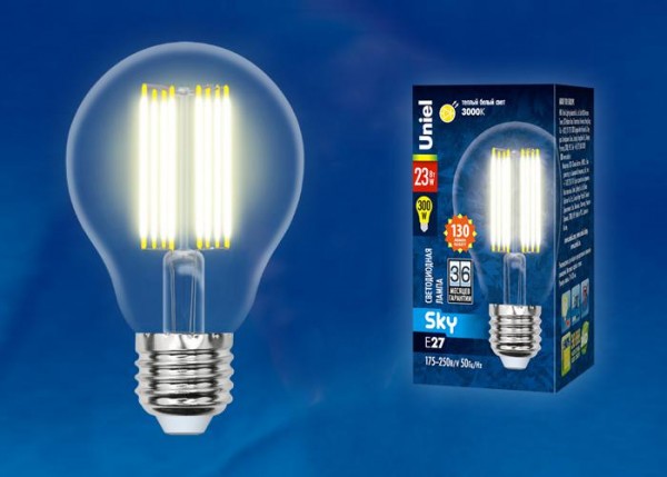  Лампа светодиодная LED-A70-23W/3000K/E27/CL PLS02WH Sky прозр. картон Uniel UL-00005897 