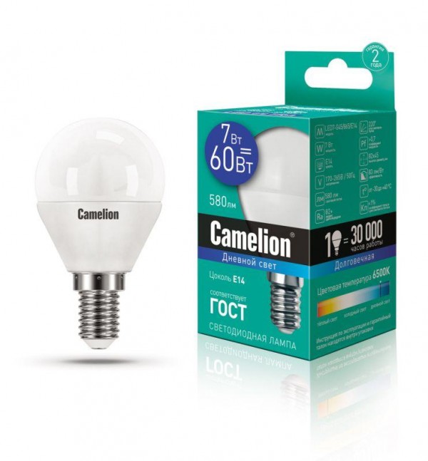  Лампа светодиодная LED7-G45/865/E14 7Вт 220В Camelion 12646 