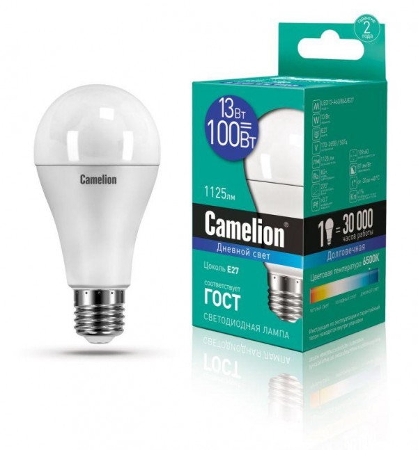  Лампа светодиодная LED13-A60/865/E27 13Вт грушевидная 220В Camelion 12652 