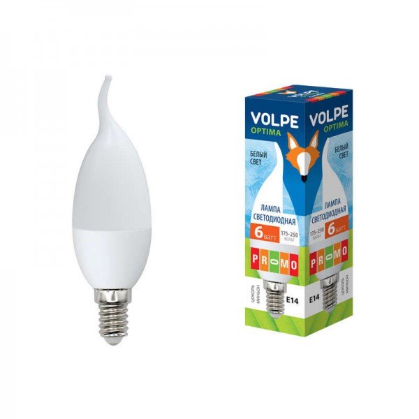  Лампа светодиодная LED-CW37-6W/NW 6Вт свеча на ветру 4500К бел. E14 450лм 175-250В Volpe UL-00000307 
