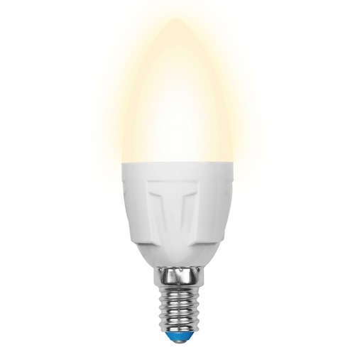  Лампа светодиодная LED-C37-6W/WW/E14/FR/DIM PLP01WH 6Вт свеча 3000К тепл. бел. E14 560лм 220В диммир. упак. картон Uniel UL-00000690 