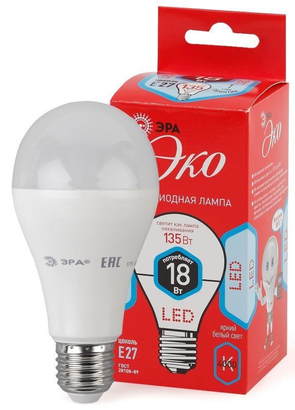  Лампа светодиодная ECO LED A65-18W-840-E27 ЭРА Б0031708 
