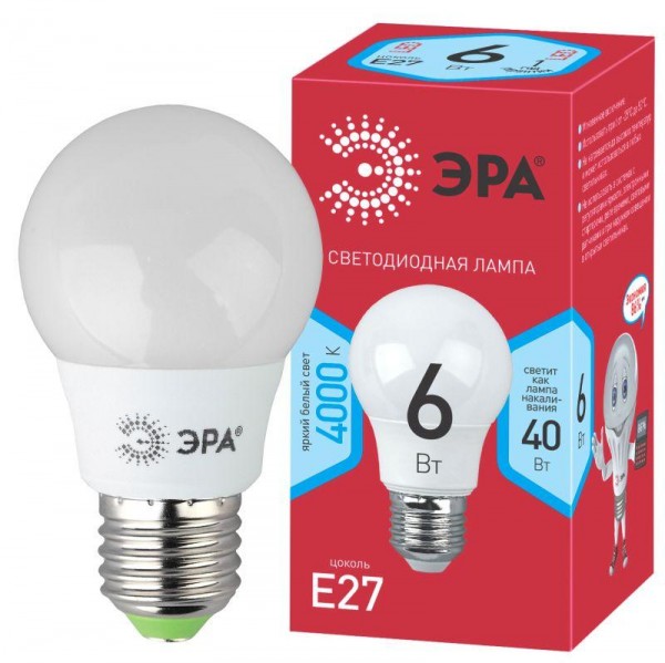  Лампа светодиодная smd A55-6w-840-E27 ECO ЭРА Б0028007 