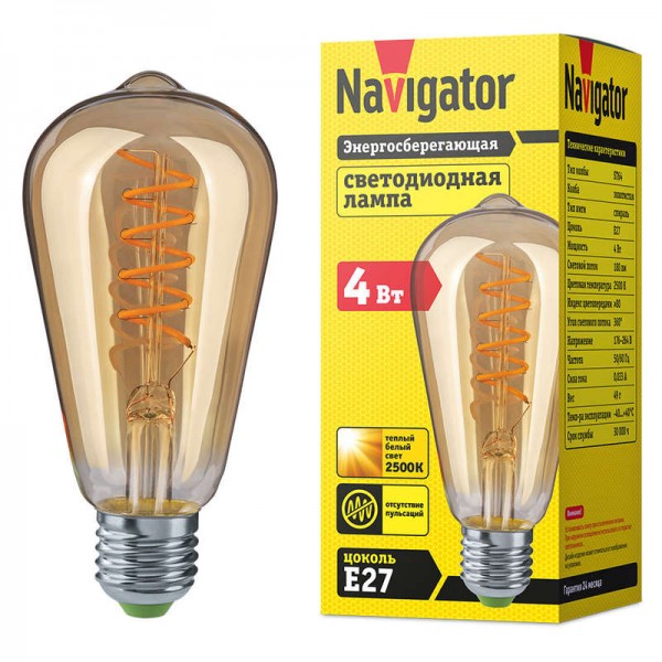  Лампа светодиодная 61 628 NLL-F-ST64-4-230-2.5K-E27-SPIRAL Navigator 61628 