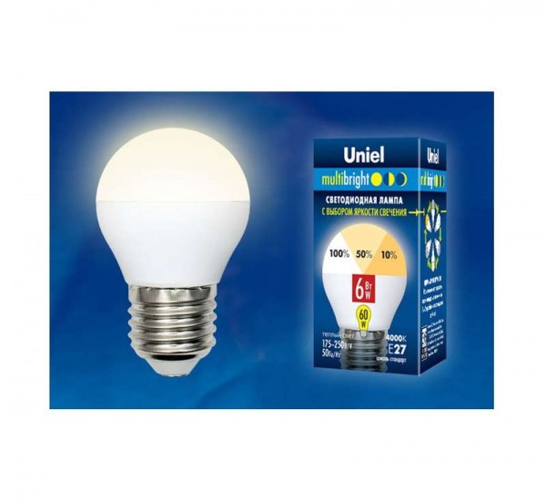  Лампа светодиодная LED-G45-6W/WW/E27/FR/MB PLM11WH форма "шар" мат. Multibright свет теплый бел. 3000К 100-50-10 упак. картон Uniel UL-00002377 