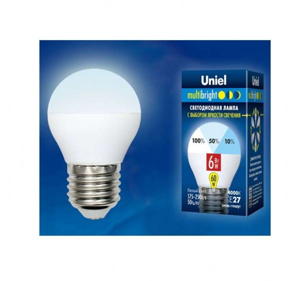 Лампа светодиодная LED-G45-6W/NW/E27/FR/MB PLM11WH форма "шар" мат. Multibright бел. 4000К 100-50-10 упак. картон Uniel UL-00002378 