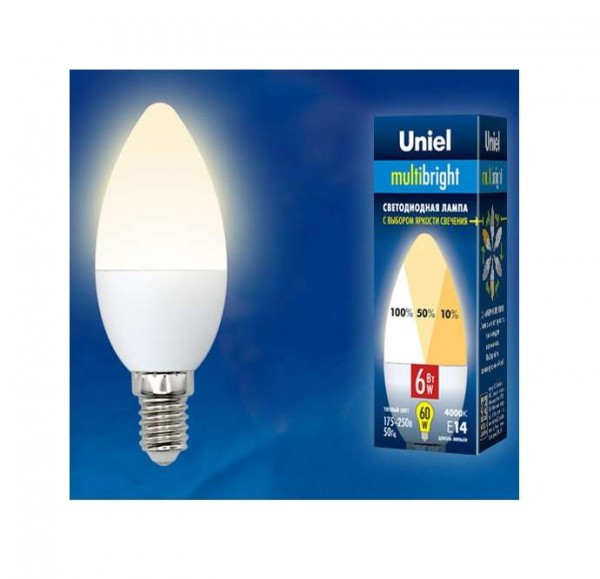  Лампа светодиодная LED-C37-6W/WW/E14/FR/MB PLM11WH форма "свеча" мат. Multibright свет теплый бел. 3000К 100-50-10 упак. картон Uniel UL-00002373 