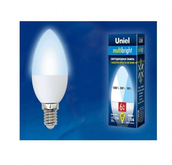  Лампа светодиодная LED-C37-6W/NW/E14/FR/MB PLM11WH форма "свеча" мат. Multibright бел. 4000К 100-50-10 упак. картон Uniel UL-00002374 