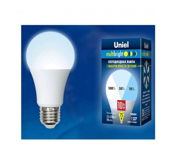  Лампа светодиодная LED-A60-10W/NW/E27/FR/MB грушевидная PLM11WH форма "А" мат. Multibright бел. 4000К 100-50-10 упак. картон Uniel UL-00002372 