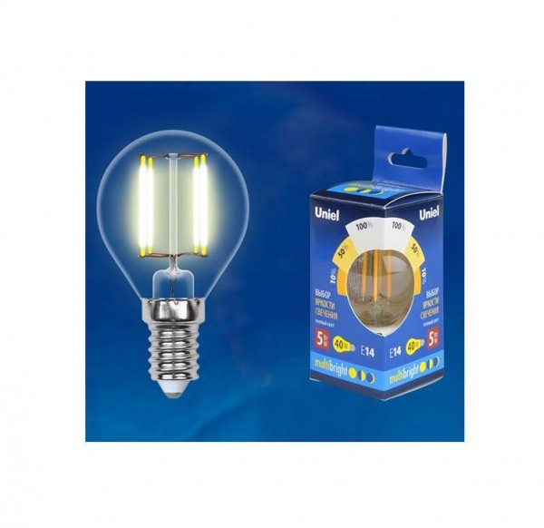  Лампа светодиодная LED-G45-5W/WW/E14/CL/MB GLM10TR форма "шар" прозр. Multibright свет теплый бел. 3000К 100-50-10 упак. картон Uniel UL-00002369 