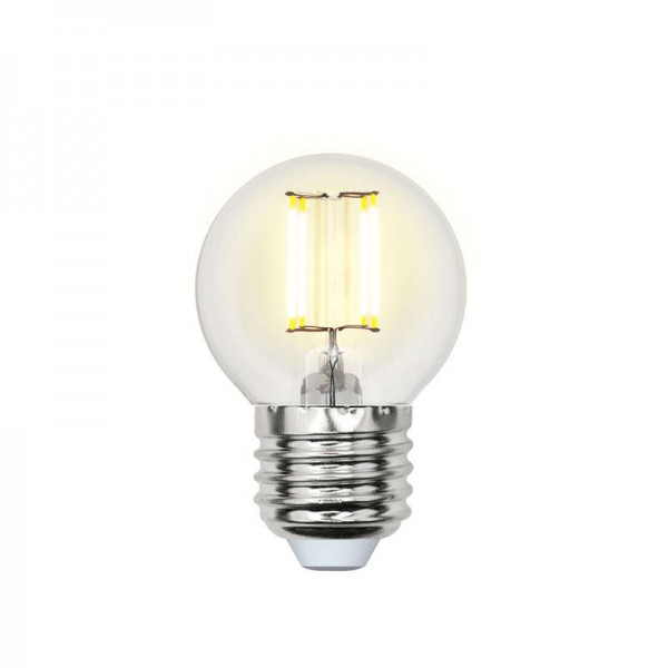 Лампа светодиодная LED-G45-5W/NW/E27/CL/DIM GLA01TR форма "шар" прозр. Air бел. 4000К диммир. упак. картон Uniel UL-00002871 