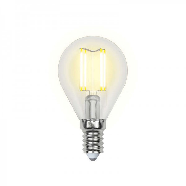  Лампа светодиодная LED-G45-5W/NW/E14/CL/DIM GLA01TR форма "шар" прозр. Air свет бел. 4000К диммир. упак. картон Uniel UL-00002870 