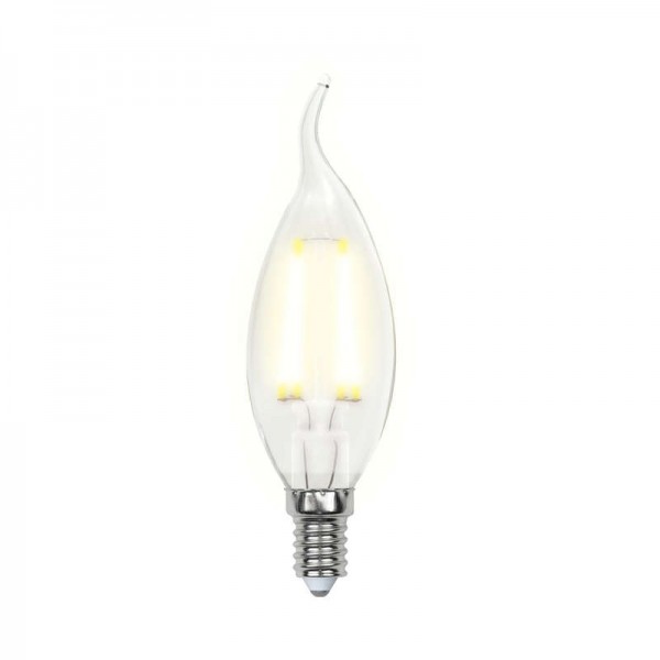  Лампа светодиодная LED-CW35-5W/WW/E14/CL/DIM GLA01TR форма "свеча на ветру" прозр. Air свет теплый бел. 3000К упак. картон. диммир. Uniel UL-00002863 