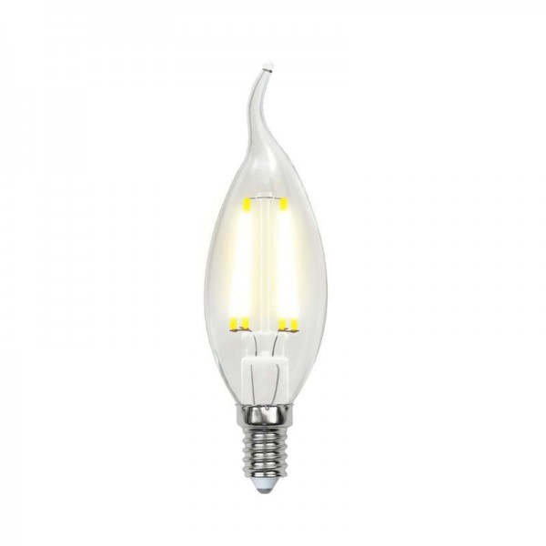  Лампа светодиодная LED-CW35-5W/NW/E14/CL/DIM GLA01TR форма "свеча на ветру" прозр. Air бел. 4000К диммир. упак. картон Uniel UL-00002865 