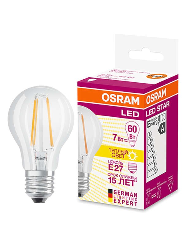  Лампа светодиодная филаментная LED STAR CLASSIC A 60 7W/827 230V FIL E27 FS1 OSRAM 4058075055315 