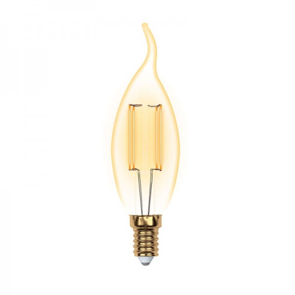  Лампа светодиодная LED-CW35-5W/GOLDEN/E14 GLV21GO Vintage форма "свеча на ветру" зол. колба упак. картон Uniel UL-00002397 