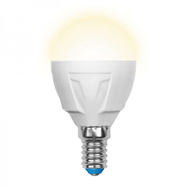  Лампа светодиодная LED-G45 7W/WW/E14/FR PLP01WH форма "шар" мат. серия "ЯРКАЯ" свет теплый бел. 3000К упак. картон Uniel UL-00002419 
