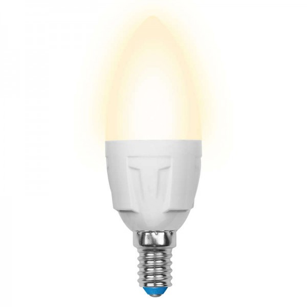  Лампа светодиодная LED-C37 7W/WW/E14/FR PLP01WH форма "свеча" мат. серия "ЯРКАЯ" свет теплый бел. 3000К упак.картон Uniel UL-00002413 