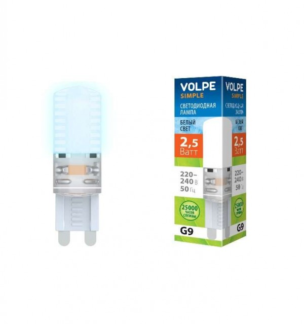  Лампа светодиодная LED-JCD-2.5W/NW/G9/CL/S с силикон. покрытием бел. Simple упак. картон Volpe 10031 