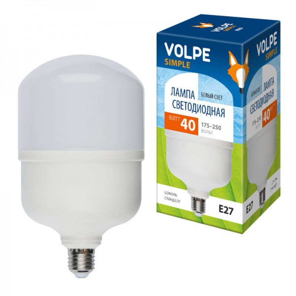  Лампа светодиодная LED-M80-40W/NW/E27/FR/S мат. Simple бел. 4000К упак. картон Volpe UL-00002905 